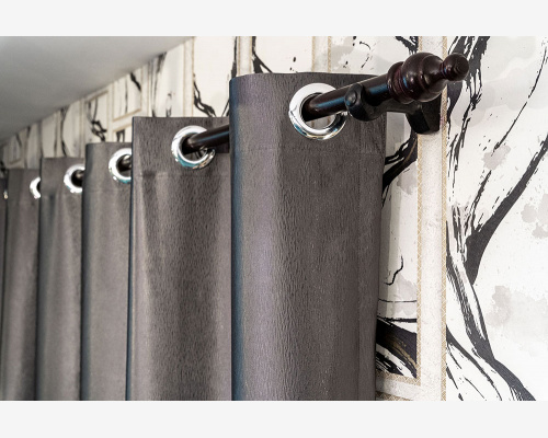 Deluxe Stripe Blackout Curtain- <BR>Dark Grey