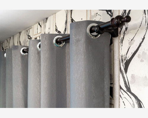Modern Stripe Blackout Curtain- <BR>Dark Grey