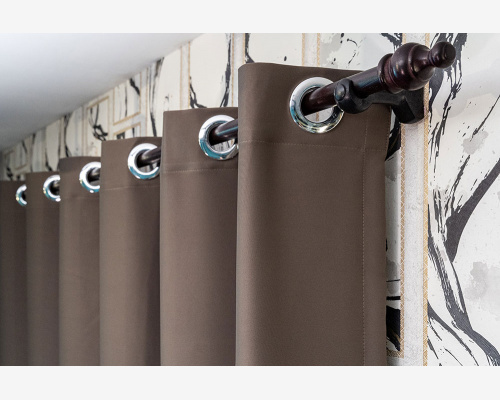 Modern Plain Blackout Curtain- <BR>Dark Brown